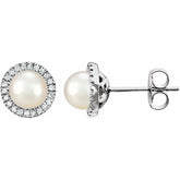 Sterling Silver Cultured White Freshwater Pearl & 1/8 CTW Lab-Grown Diamond Earrings