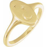 14K Yellow Gold Moon & Star Signet Ring