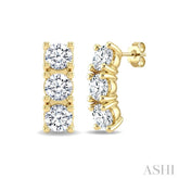 1/2 Ctw 3-Stone Round Cut Diamond Fashion Earrings in 14K Yellow Gold