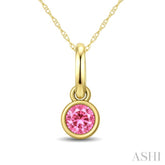 3X3 MM Round Shape Pink Tourmaline Bezel Set Semi-Precious Solitaire Pendant With Chain in 10K Yellow Gold