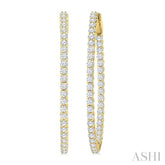 3 Ctw Inside-Out Round Cut Diamond 1/2-Inch Oval Hoop Earrings in 14K Yellow Gold