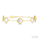 8 MM Mother of Pearl Bead Clover Halo Station Bracelet in 14K Yellow Gold
