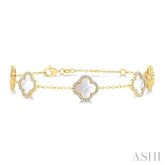 8 MM Mother of Pearl and 1/2 Ctw Round Cut Diamond Clover Halo Station Bracelet in 14K Yellow Gold