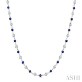 2.85 MM Round Shape Sapphire and 2 5/8 Ctw Bezel Set Round Cut Diamond Precious Station Necklace in 14K White Gold
