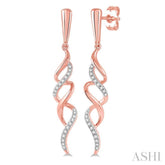 1/6 Ctw Ribbon Swirl Round Cut Diamond Long Earrings in 10K Rose Gold