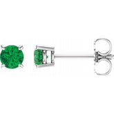 14K White Gold 4 mm Lab-Grown Emerald Earrings