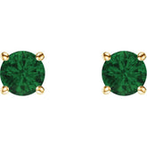 14K Yellow Gold 5 mm Lab-Grown Emerald Earrings