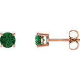 14K Rose Gold 5 mm Lab-Grown Emerald Earrings