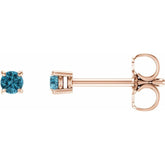 14K Rose Gold 2.5 mm Natural Blue Zircon Earrings