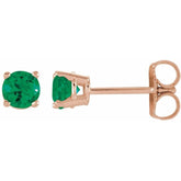 14K Rose Gold 2.5 mm Lab-Grown Emerald Earrings