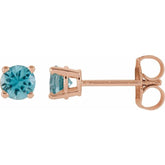 14K Rose Gold 4 mm Natural Blue Zircon Earrings