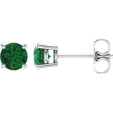 14K White Gold 5 mm Natural Emerald Earrings