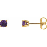 14K Yellow Gold 4 mm Natural Amethyst Earrings