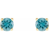 14K Yellow Gold 4 mm Natural Blue Zircon Earrings