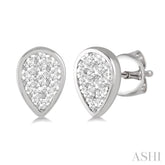 1/3 Ctw Pear Shape Lovebright Round Cut Diamond Bezel Stud Earrings in 14K White Gold