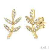 1/8 Ctw Leaf Motif Round Cut Diamond Petite Fashion Earrings in 14K Yellow Gold