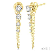 1 Ctw Journey Round Cut Diamond Fashion Long Chain Earring in 14K Yellow Gold