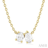 1/3 Ctw Toi Et Moi Oval and Pear Cut Diamond Pendant With Chain in 14K Yellow Gold