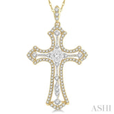 3/4 Ctw Lovebright Round Cut Diamond Cross Pendant in 14K Yellow and White Gold with chain