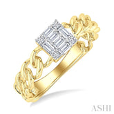 1/4 Ctw Fusion Baguette and Round Cut Diamond Curb & Cuban Link Fashion Ring in 14K Yellow Gold