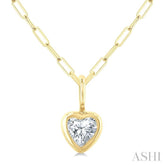 1/5 Ctw Heart Shape Bezel Set Diamond Fashion Pendant With Paperclip Chain in 14K Yellow Gold
