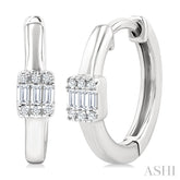 1/10 Ctw Petite Rectangular Center Fusion Baguette and Round Cut Diamond Fashion Huggies in 10K White Gold