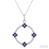 1.25 MM Clover Circle Sapphire and 1/8 Ctw Round Cut Diamond Precious Pendant With Chain in 10K White Gold