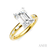 1/4 Ctw Emerald Shape Baguette and Round Cut Diamond Semi-Mount Engagement Ring in 14K Yellow and White Gold