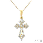 1/4 Ctw Round Cut Diamond Cross Motif Fashion Pendant With Chain in 10K Yellow Gold
