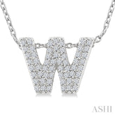 1/6 Ctw Bubble Accent Initial 'W' Round Cut Diamond Fashion Pendant With Chain in 10K White Gold