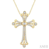 1/3 Ctw Cross Round Cut Diamond Fashion Pendant With Chain in 14K Yellow Gold