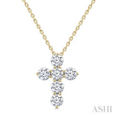 3/4 Ctw Round Cut Diamond Christian Cross 6-Stone Fashion Pendant With Chain in 14K Yellow Gold