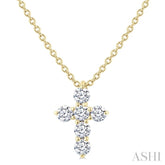 1/4 Ctw Round Cut Diamond Christian Cross 6-Stone Fashion Pendant With Chain in 14K Yellow Gold