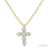 1/6 Ctw Round Cut Diamond Christian Cross 6-Stone Fashion Pendant With Chain in 14K Yellow Gold
