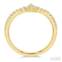 1/3 Ctw Triple Marquise Centerpiece Round Cut Diamond Curved Wedding Band in 14K Yellow Gold