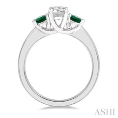 3.50 MM Round Shape Emerald and 3/8 Ctw Past, Present and Future Round Cut Diamond Precious Ring in 14K White Gold