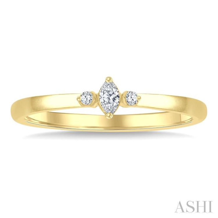 1/10 Ctw Three Stone Marquise and Round Cut Diamond Petite Fashion Ring in 10K Yellow Gold