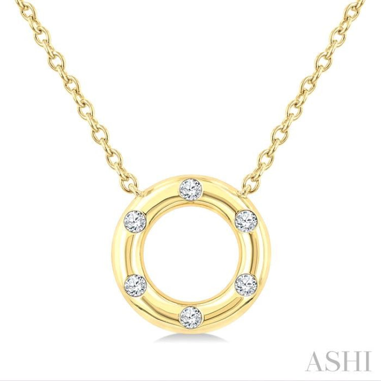 1/8 Ctw Hollow Cut Circle Round Cut Diamond Petite Pendant With Chain in 10K Yellow Gold