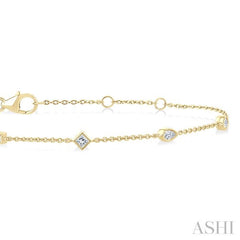 1/3 Ctw Mixed Shape Bezel Set Round Cut Diamond Station Chain Bracelet in 14K Yellow Gold