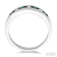 2.5 MM Round Cut Emerald and 1/5 Ctw Channel Set Round Cut Diamond Band in 14K White Gold