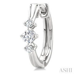 1/4 Ctw Three Stone Round Cut Diamond Hoop Earrings in 10K White Gold