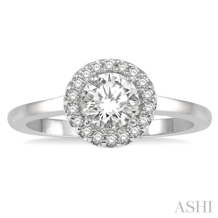 1/10 Ctw Round Cut Diamond Halo Semi-Mount Engagement Ring in 14K White Gold