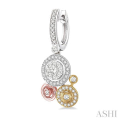 7/8 Ctw Round Cut Diamond Lovebright Fashion Earrings in 14K Tri Color Gold