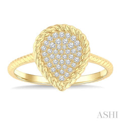 1/5 Ctw Pear Shape Rope Accent Round Cut Diamond Fashion Ring in 10K Yellow Gold