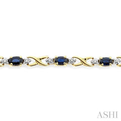 5x3 MM Oval Cut Sapphire and 1/10 Ctw Round Cut Diamond Bracelet in 10K Yellow Gold