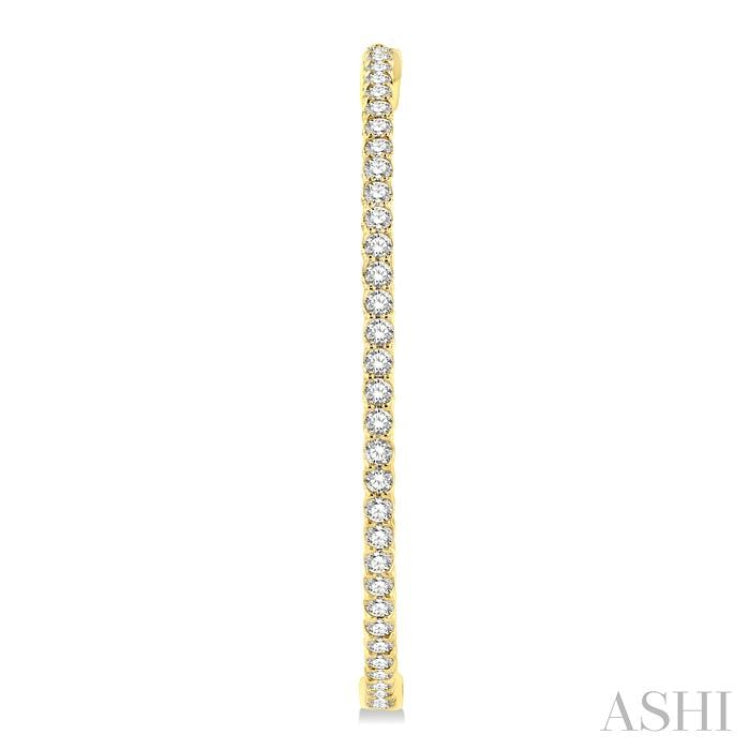 3 Ctw Inside-Out Round Cut Diamond 1 3/4 Inch Hoop Earrings in 14K Yellow Gold