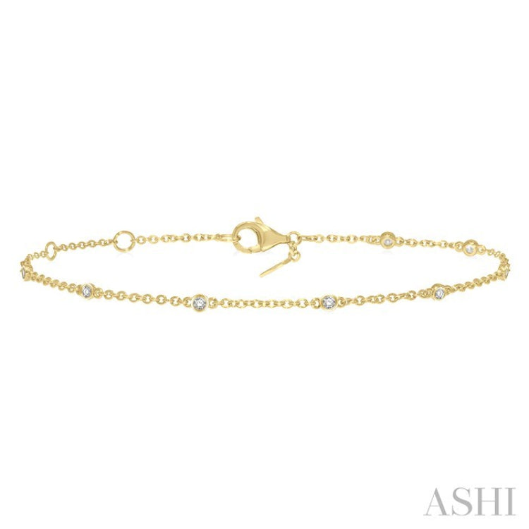 1/6 Ctw Circular Mount Round Cut Diamond Station Bracelet in 10K Yellow Gold