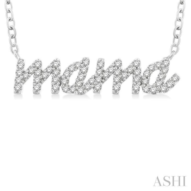 1/5 Ctw 'mama' Script Round Cut Diamond Necklace in 10K White Gold