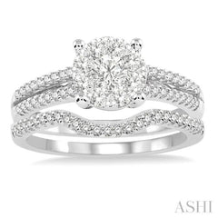 3/4 Ctw Diamond Wedding Set with 3/4 Ctw Round Cut Engagement Ring and 1/10 Ctw Wedding Band in 14K White Gold