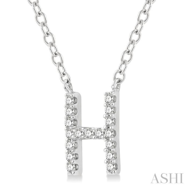 1/20 Ctw Initial 'H' Round Cut Diamond Pendant With Chain in 10K White Gold